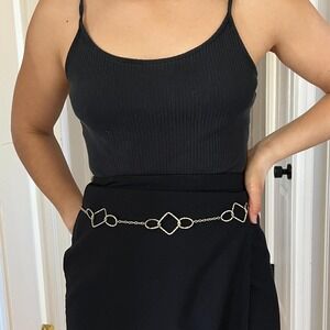 vtg y2k geometric gold tone hammered waist hip chain necklace